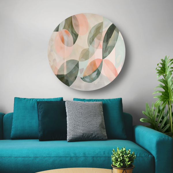 Zachte pasteltinten en botanische abstractie aluminium muurcirkel