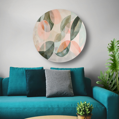 Zachte pasteltinten en botanische abstractie aluminium muurcirkel