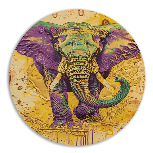 Kleurrijk abstract schilderij van een olifant aluminium muurcirkel