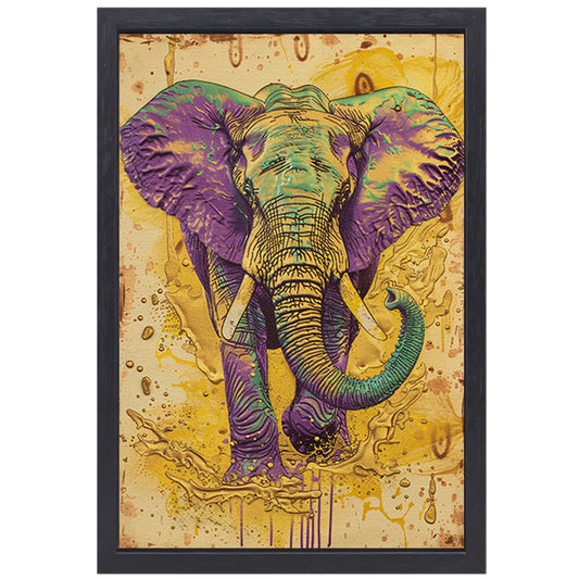 Kleurrijk abstract schilderij van een olifant canvas met baklijst