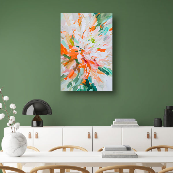 Abstract bloemen schilderij met levendige kleuren canvas