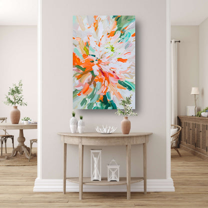 Abstract bloemen schilderij met levendige kleuren canvas