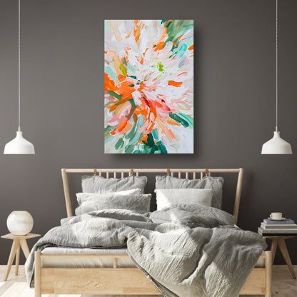 Abstract bloemen schilderij met levendige kleuren canvas