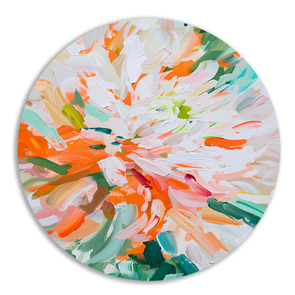 Abstract bloemen schilderij met levendige kleuren aluminium muurcirkel