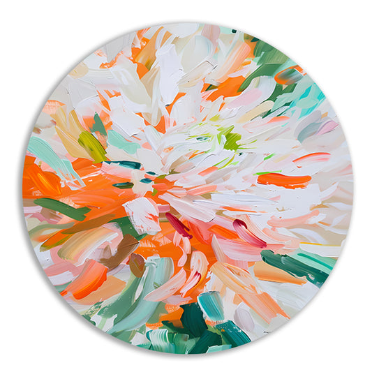 Abstract bloemen schilderij met levendige kleuren aluminium muurcirkel