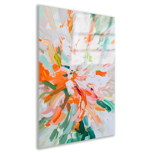 Abstract bloemen schilderij met levendige kleuren acrylglas