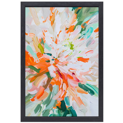 Abstract bloemen schilderij met levendige kleuren canvas met baklijst