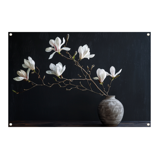 Magnolia Bloemen in Rustieke Grijze Vaas tuinposter