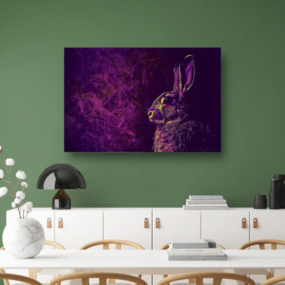 Digitaal konijn in paarse en gele tinten acrylglas