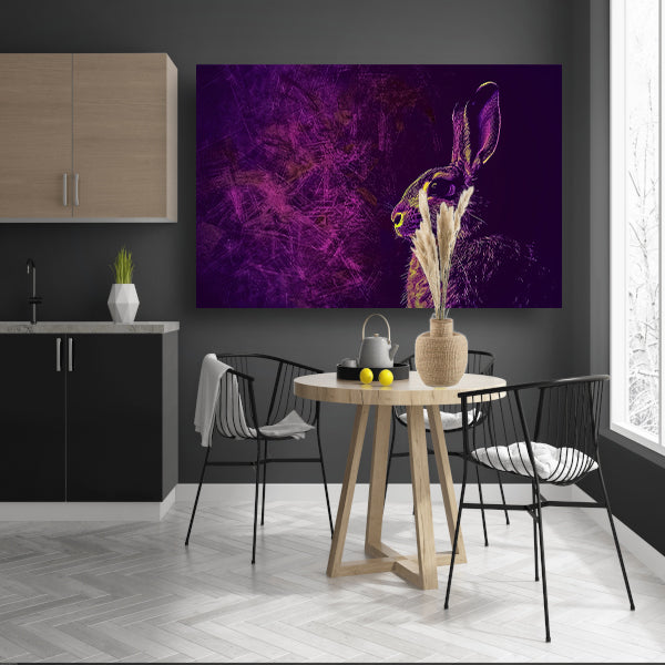 Digitaal konijn in paarse en gele tinten acrylglas