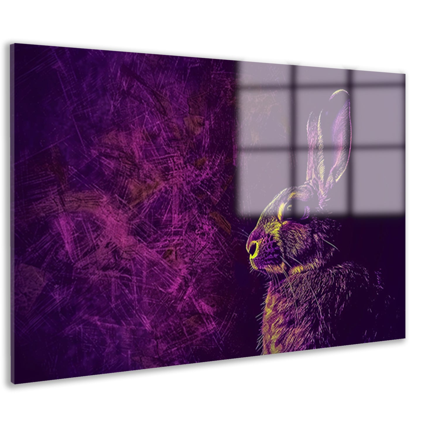 Digitaal konijn in paarse en gele tinten acrylglas