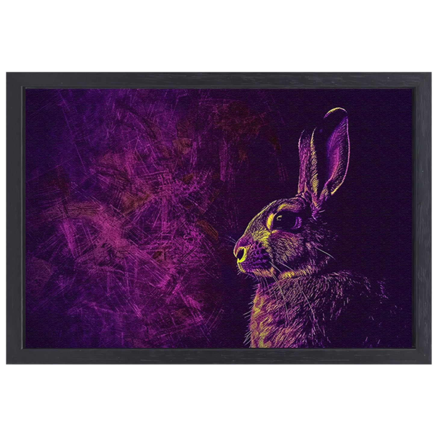 Digitaal konijn in paarse en gele tinten canvas met baklijst