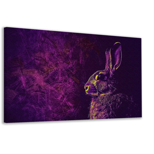 Digitaal konijn in paarse en gele tinten canvas
