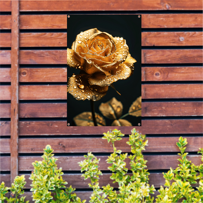Prachtige gouden roos met reflecterende waterdruppels tuinposter