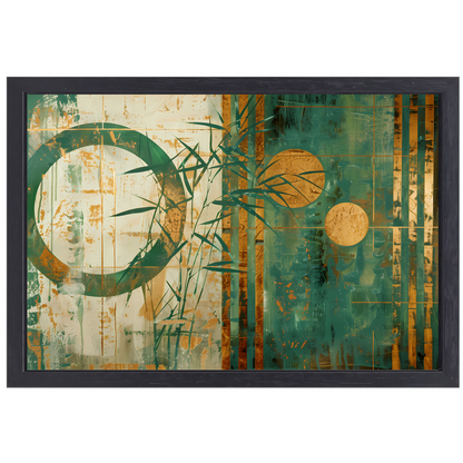 Gouden Glans op Abstract Blauwgroen Canvas canvas met baklijst