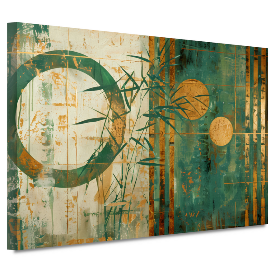 Gouden Glans op Abstract Blauwgroen Canvas canvas