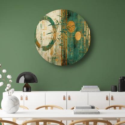 Gouden Glans op Abstract Blauwgroen aluminium muurcirkel