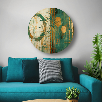 Gouden Glans op Abstract Blauwgroen aluminium muurcirkel