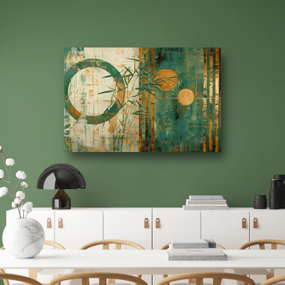 Gouden Glans op Abstract Blauwgroen Canvas acrylglas