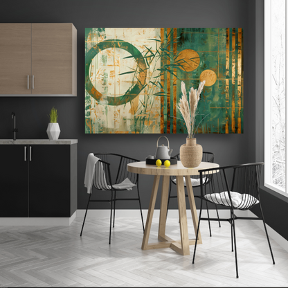Gouden Glans op Abstract Blauwgroen Canvas poster