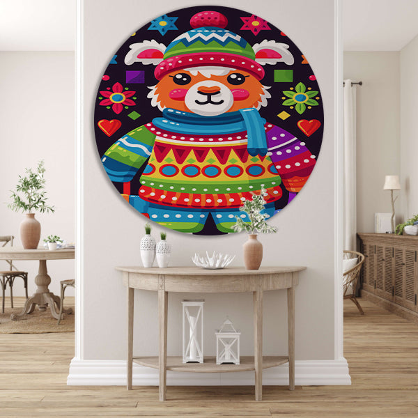 Kleurrijk Lama met Cadeautjes forex muurcirkel