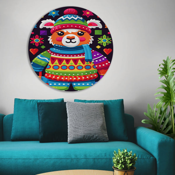 Kleurrijk Lama met Cadeautjes forex muurcirkel