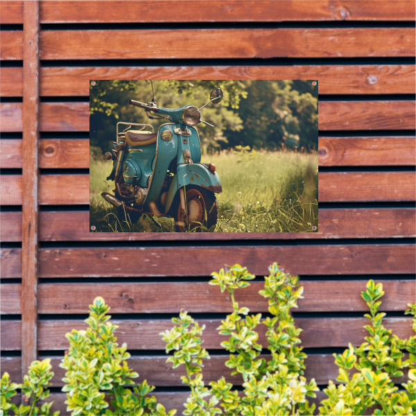 Minimalistische Scooter in Grasveld tuinposter