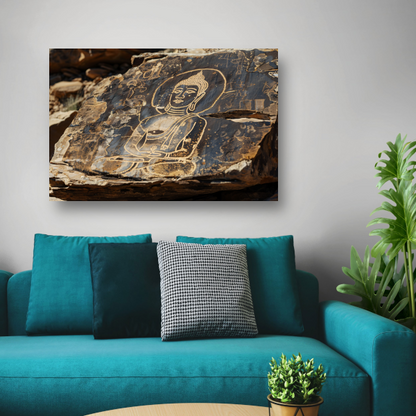 Boeddha op rots in meditatie canvas met baklijst