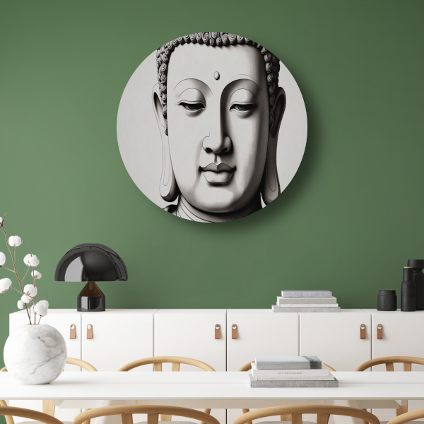 Serene Boeddha, Zwart-Wit Minimalistisch Ontwerp forex muurcirkel