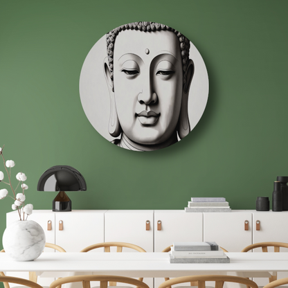 Serene Boeddha, Zwart-Wit Minimalistisch Ontwerp forex muurcirkel