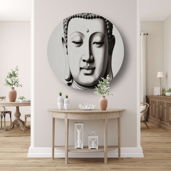 Serene Boeddha, Zwart-Wit Minimalistisch Ontwerp forex muurcirkel
