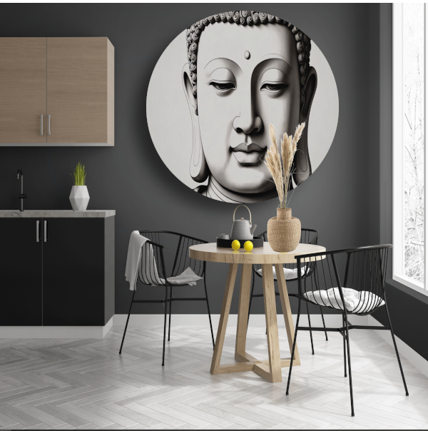 Serene Boeddha, Zwart-Wit Minimalistisch Ontwerp forex muurcirkel
