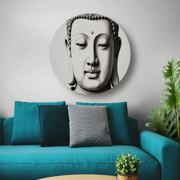 Serene Boeddha, Zwart-Wit Minimalistisch Ontwerp forex muurcirkel