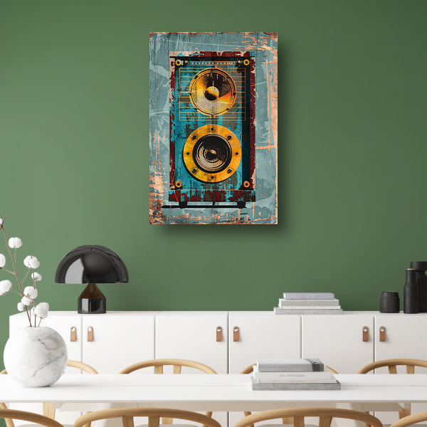 Vintage speaker met verweerde textuur canvas met baklijst