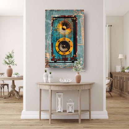 Vintage speaker met verweerde textuur canvas met baklijst