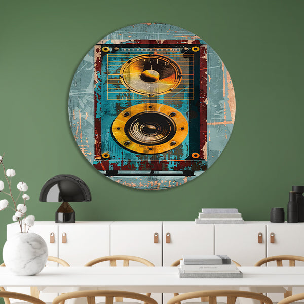 Vintage speaker met verweerde textuur forex muurcirkel