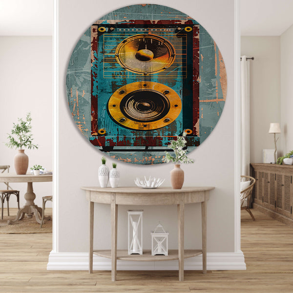 Vintage speaker met verweerde textuur forex muurcirkel
