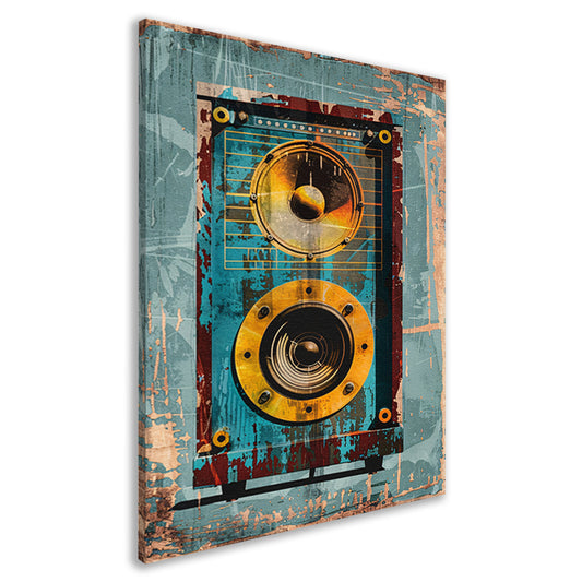 Vintage speaker met verweerde textuur canvas