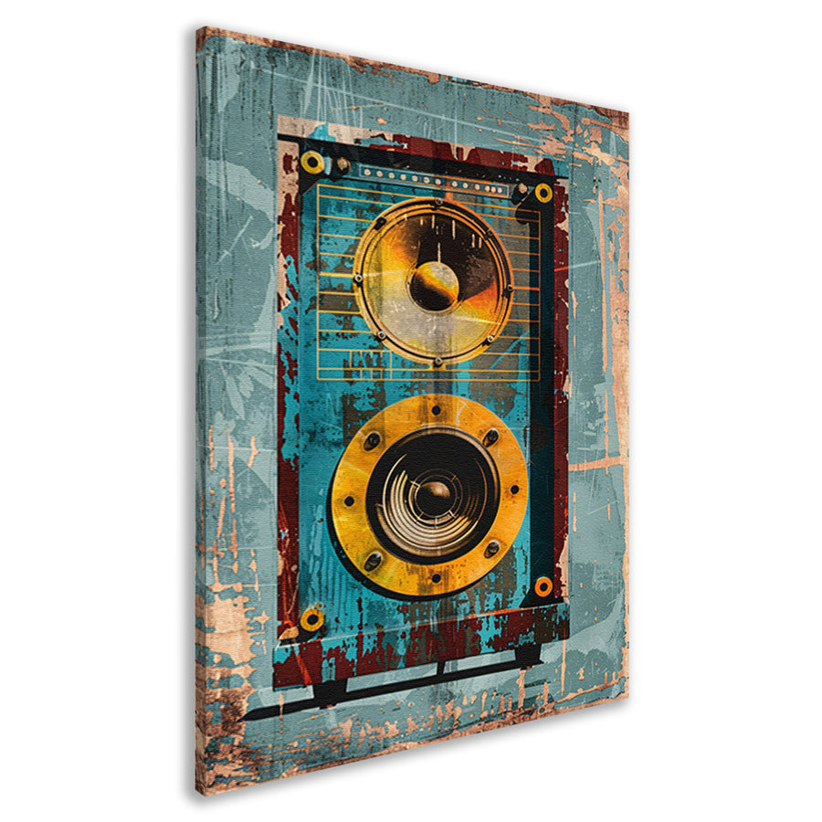 Vintage speaker met verweerde textuur canvas