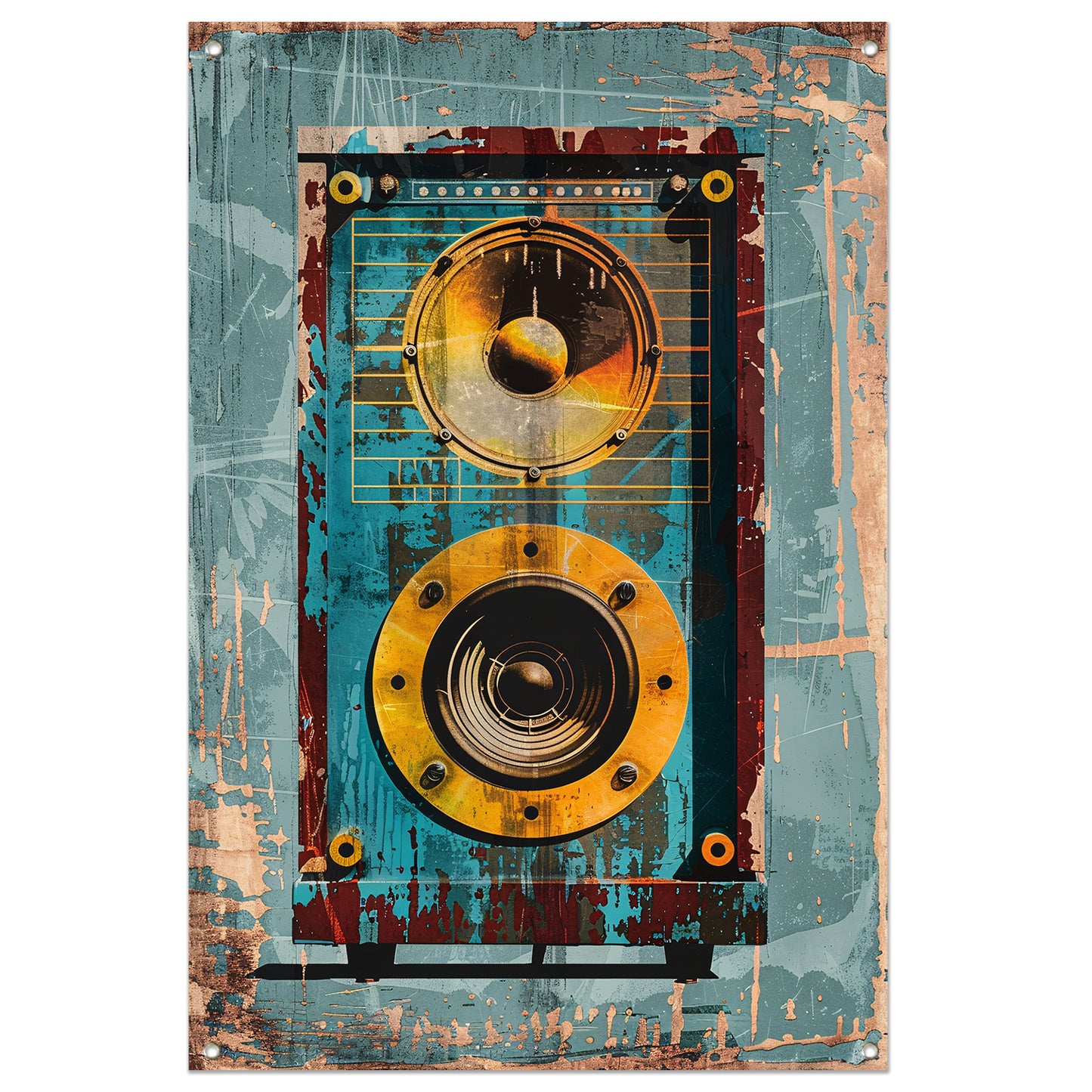 Vintage speaker met verweerde textuur tuinposter