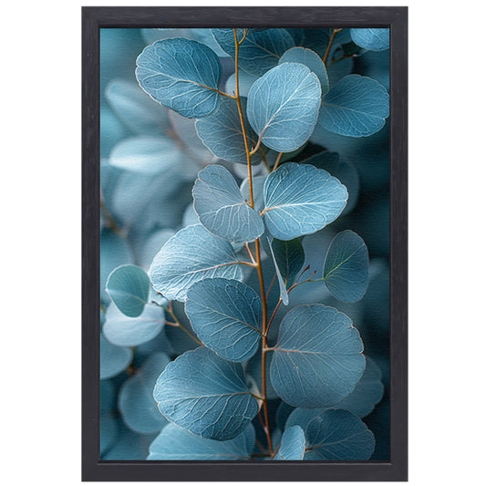 Minimalistische Weergave van Blauwe Eucalyptus Bladeren canvas met baklijst