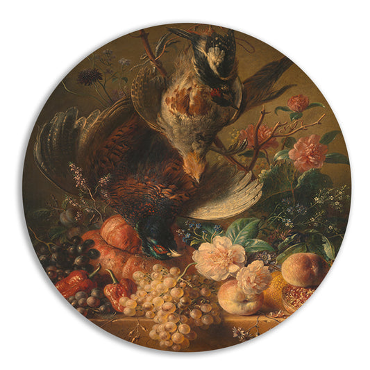 Bloemen en gevogelte - Georgius Jacobus Johannes van Os aluminium muurcirkel