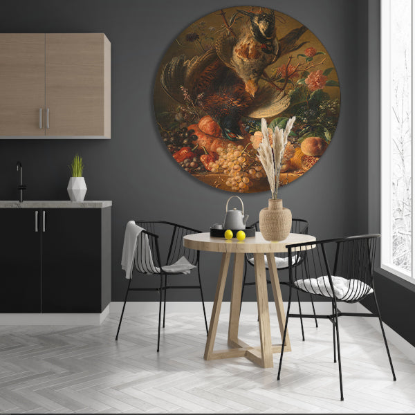 Bloemen en gevogelte - Georgius Jacobus Johannes van Os aluminium muurcirkel
