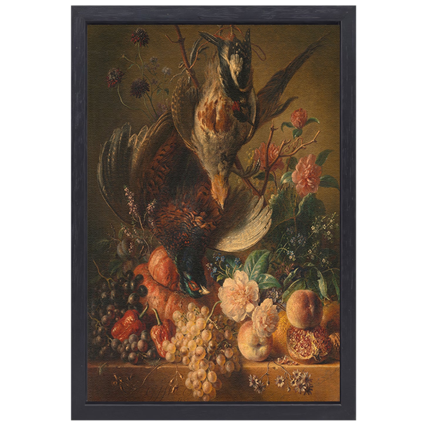 Bloemen en gevogelte - Georgius Jacobus Johannes van Os canvas met baklijst