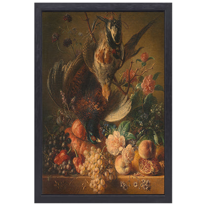 Bloemen en gevogelte - Georgius Jacobus Johannes van Os canvas met baklijst