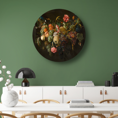 Guirlande van vruchten en bloemen - Jan Davidsz. de Heem aluminium muurcirkel