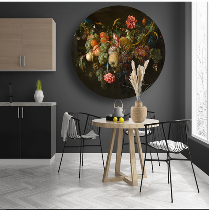 Guirlande van vruchten en bloemen - Jan Davidsz. de Heem aluminium muurcirkel