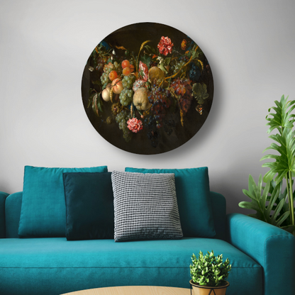 Guirlande van vruchten en bloemen - Jan Davidsz. de Heem aluminium muurcirkel