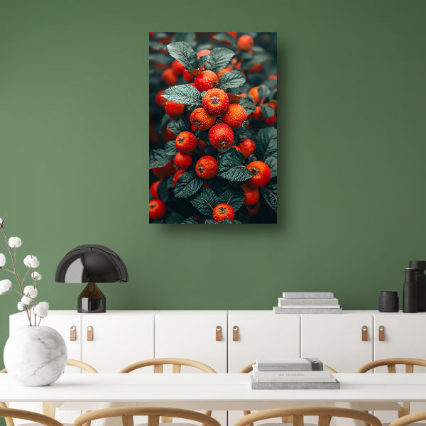 Rode bessen met dauwdruppels aan tak canvas