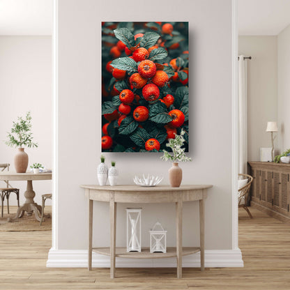 Rode bessen met dauwdruppels aan tak canvas